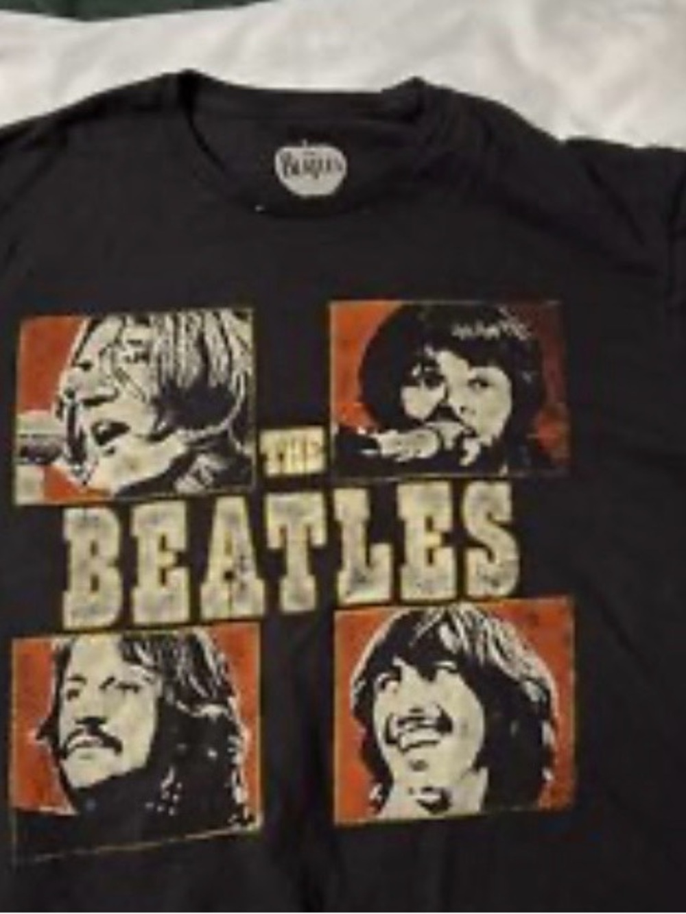 The Beatles Black Graphic Tee with Orange and Cream Portraits